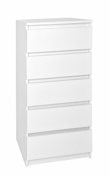 Komoda 50 cm pojemna wąska biały 5 szuflad MILO