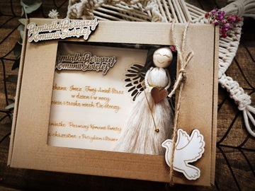 Сувенир КРЕЩЕНИЕ Первое Святое Причастие АНГЕЛ-ХРАНИТЕЛЬ имя кулон макраме