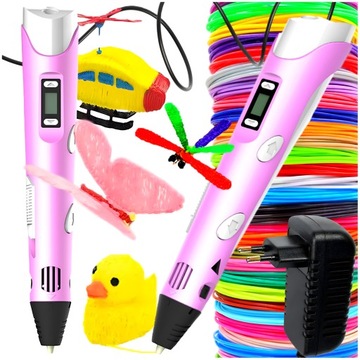 DŁUGOPIS 3D DRUKARKA MAGICZNY DLA DZIECI PEN ZESTAW WKŁADY PLA 110 METRÓW