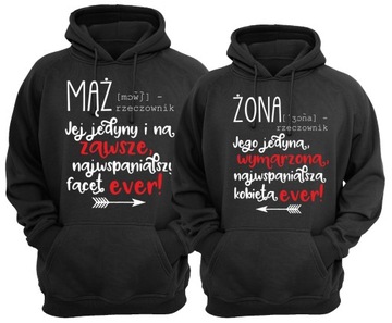 BLUZY dla par z KAPTUREM KING QUEEN DUŻO WZORÓW