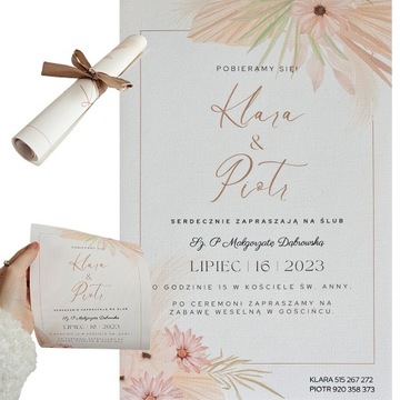 ZAPROSZENIA NA ŚLUB BOHO LIŚCIE ORYGINALNE WSTĄŻKA