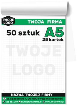 NOTESY klejone A5 z Nadrukiem BLOCZKI reklamowe TWOJE LOGO 50 sztuk