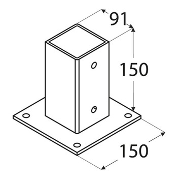 PODSTAWA WSPORNIK SŁUPA 91x150 MM PSP PROSTOKĄTNA KOTWA DO BETONU OGNIOWY