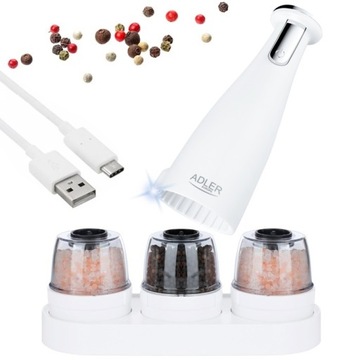 MŁYNEK ELEKTRYCZNY ZESTAW 3w1 DO SOLI PIEPRZU PRZYPRAW USB 1500mAh AD4449