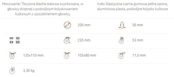 Комплект колес 200 мм 4 шт. Колесо тележки 1200 кг.