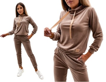 Modny dres welurowy komplet spodnie bluza L