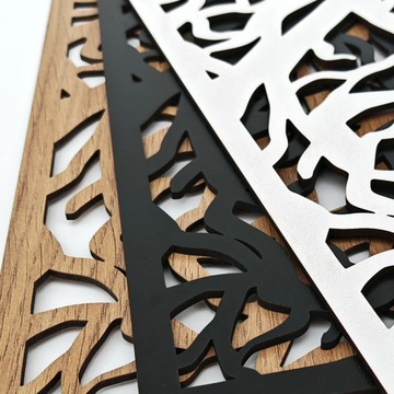 Obraz Ażurowy 3D Czarny Tryptyk Kwiaty Dekoracja Ścienna Ozdoba 68x115,5 cm