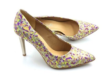 Piękne Eleganckie Szpilki 9 cm mozaika GOLD 41