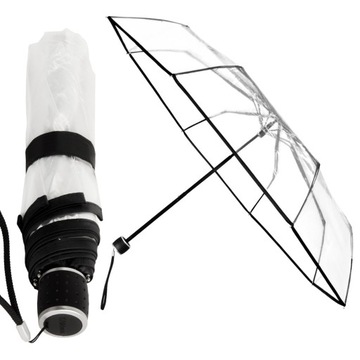 SKŁADANA KRÓTKA PRZEZROCZYSTA PARASOLKA, 24cm