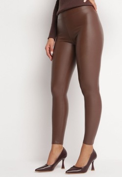 Born2Be Brązowe Legginsy damskie M/L Ekoskóra