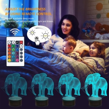 СЛОН НОЧНОЙ СВЕТИЛЬНИК 3D ЦВЕТА СВЕТОДИОДНЫХ ПУЛЬТ ДИСТАНЦИОННОГО УПРАВЛЕНИЯ USB ПОДАРОК