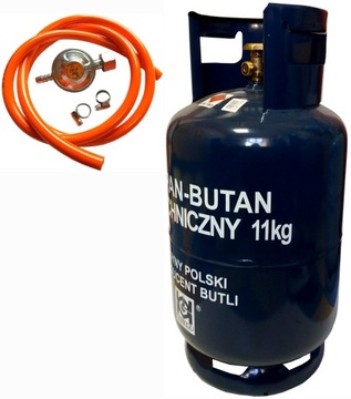 BUTLA GAZOWA 11KG + ZESTAW PRZYŁĄCZENIOWY PROPAN BUTAN REDUKTOR WĄŻ OPASKI