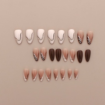 ИСКУССТВЕННЫЕ НОГТИ МИНДАЛЬНЫЕ ТИПЫ УЗОРЫ НЮДОВОЕ ЗОЛОТО ШОКОЛАДНЫЕ 24ШТ.