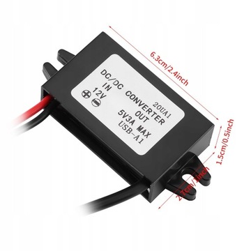 ПРЕОБРАЗОВАТЕЛЬ НАПРЯЖЕНИЯ ПРЕОБРАЗОВАТЕЛЬ 12 В постоянного тока - 5 В постоянного тока, 3 А, 15 Вт, USB ПОНИЖАЮЩИЙ ПРЕОБРАЗОВАТЕЛЬ