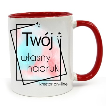 KUBEK Z WŁASNYM NADRUKIEM ZDJĘCIEM LOGO CZERWONY