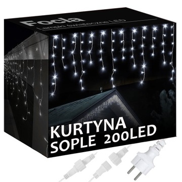 SOPLE 200LED LAMPKI ZEWNĘTRZNE IP44 ŚWIATŁO STAŁE KURTYNA GIRLANDA ŚWIETLNA