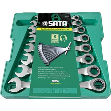 Комбинированные ключи SATA с трещоткой 8 шт. Случай