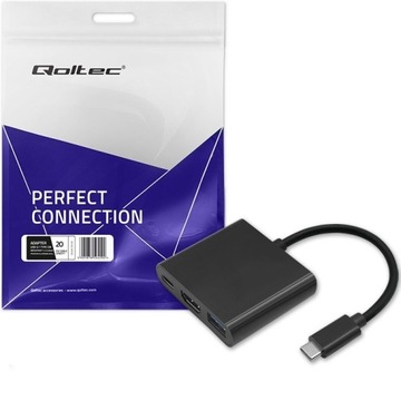 Адаптер-концентратор Qoltec USB-C 3.1 3 в 1 / USB 3.0 / HDMI 4K / USB-C 3.1 PD 100 Вт