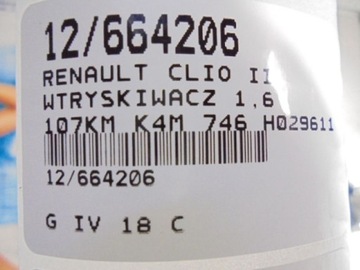 CLIO II VSTŘIKOVAČE H029611 1,6 16V KPL ITG048