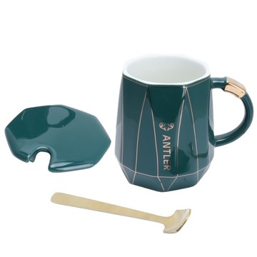Kubek ceramiczny z łyżeczką w pokrywce 400 ml Kubek do kawy i herbaty BH