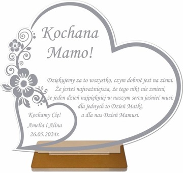 Statuetka GRAWER Prezent na Dzień Mamy Matki upominek serce personalizacja