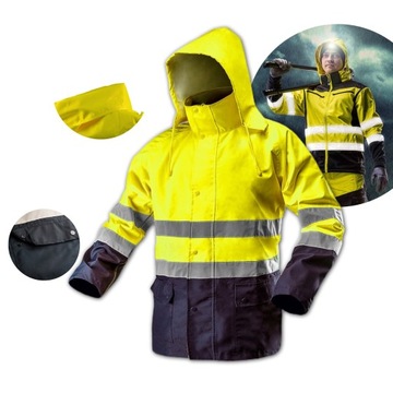 NEO РАБОЧАЯ КУРТКА ВОДОНЕПРОНИЦАЕМАЯ ТОЛСТОВКА С ПРЕДУПРЕЖДЕНИЕМ 1000мм ЖЕЛТАЯ 81-720 S/48