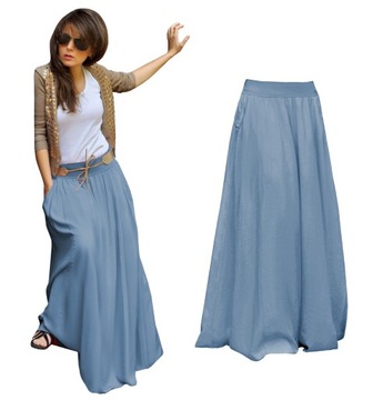 Długa rozkloszowana spódnica styl BOHO VINTAGE jeans