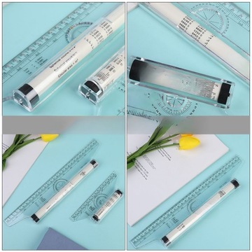 LINIJKA KĄTOWA NARZĘDZIE DO RYSOWANIA PROJEKTOWANIA SKALA PRZENOŚNA POMIAROWA ROLKA RÓWNOLEGŁA