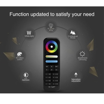 ПУЛЬТ ДИСТАНЦИОННОГО УПРАВЛЕНИЯ СВЕТОДИОДОМ RGB+CCT, 8 ЗОН MILIGHT FUT089 ЧЕРНЫЙ