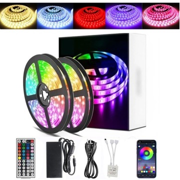 Zestaw PASEK LED 5050 RGB ZAROWKA LEDY RGBW LAMPA 20M Bluetooth APP PILOT