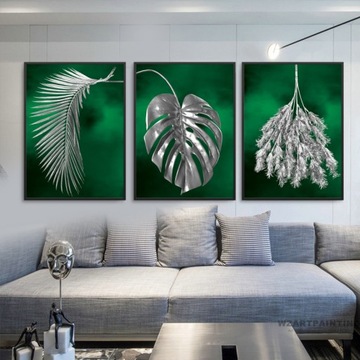 3X PLAKAT TRYPTYK SRERBNE LIŚCIE ZIELEŃ A3 30x40cm