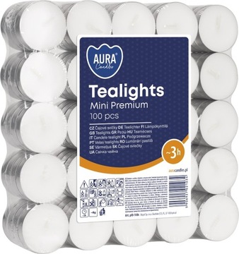 Świeczki Podgrzewacze Bispol Aura pf8-100s Tealight 3h palenia - 100 sztuk