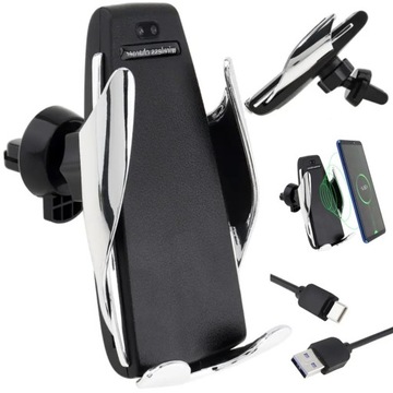 UCHWYT NA TELEFON DO SAMOCHODU Z ŁADOWARKĄ INDUKCYJNĄ QI HOLDER NA KRATKĘ