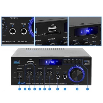 СТЕРЕОУСИЛИТЕЛЬ HIFI BLUETOOTH 5.0 КАНАЛ 2.0 АУДИОПЛЕЕР 40 Вт + 40 Вт