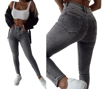 Jeansy spodnie damskie wyszczuplające modelujące push up na guziki S/36