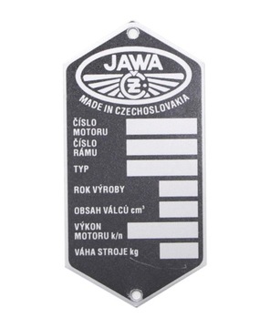 ТАБЛИЧКА JAWA 353 360 KIVACKA ПОСЛЕ 1958 ГОДА