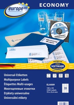 ETYKIETY A4 AVERY ECONOMY 70 x 25.4 MM 3300 ETYKIE