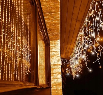ŚWIĄTECZNE SOPLE CIEPŁE BIAŁE 300LED 12m 8 TRYBÓW +GRATIS LAMPKI ŻÓŁTE