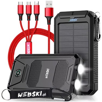 SURVIVALOWY POWER BANK 20000mAh SOLARNY ŁADOWARKA 2USB KOMPAS LATARKA+KABEL