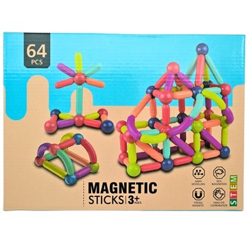 ОБРАЗОВАТЕЛЬНЫЕ МАГНИТНЫЕ КОНСТРУКТОРЫ МАГНИТНЫЕ ПАЛОЧКИ 64 шт. СТЕМ своими руками