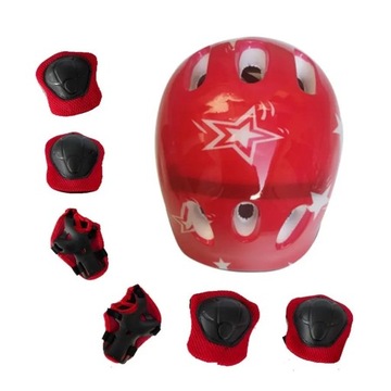 KASK OCHRANIACZE DLA DZIECI ZESTAW NA ROLKI ROWER HULAJNOGA CZERWONY