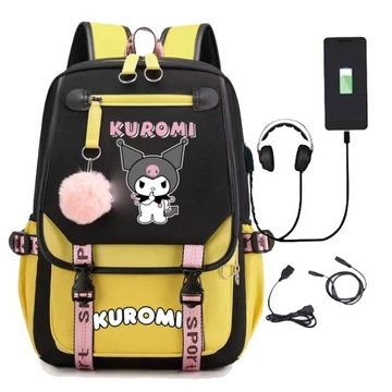 ШКОЛЬНЫЙ РЮКЗАК ШКОЛЬНЫЙ РЮКЗАК Kuromi USB ВЫКРОЙКИ А4 БОЛЬШОЙ высокое качество