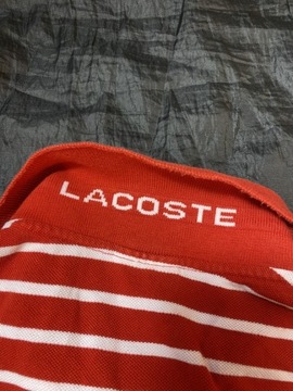 LACOSTE SPORT BAWEŁNA ORYGINALNE KRÓTKIE CZERWONE POLO W PASKI XXL/2XL