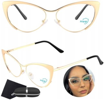 Okulary zerówki kocie do komputera filtr Blue Light Oprawki Eye złote Cat