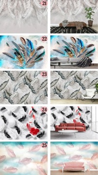 ФОТО ОБОИ ПЕРО ЦВЕТ ПАЛЬМОВЫЕ ЛИСТЬЯ ГРАФИКА