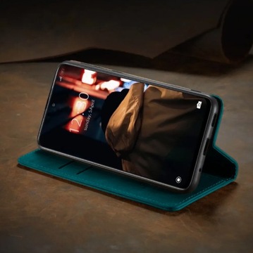 Флип-чехол для Samsung Galaxy S21 FE / Кожаный чехол + стекло 9H / Зеленый