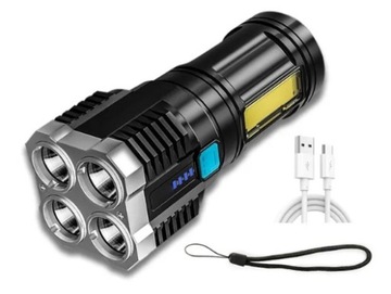 Latarka 4x LED Boczne COB mocna latarka ręczna przenośna 200m