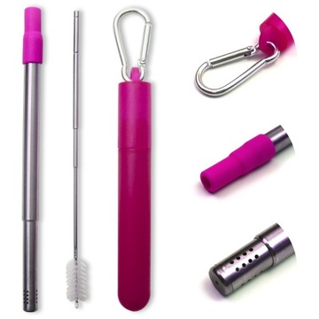 Bombilla Turismo (21 cm) różowe etui + szczoteczka do czyszczenia bombilli