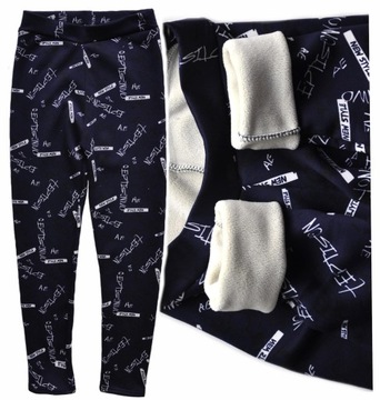 Spodnie legginsy GRUBE granat NAPISY ocieplane ciepłym polarem r 146/152