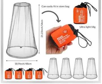 4x MOSKITIERA NA TWARZ SIATKA NA GŁOWĘ PRZECIW OWADOM NA WĘDRÓWKĘ BIWAK